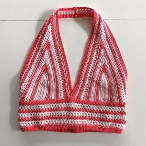 Pink Crochet Halter Crop Top Women’s M/L Made In Italy Barbie Summer Festival